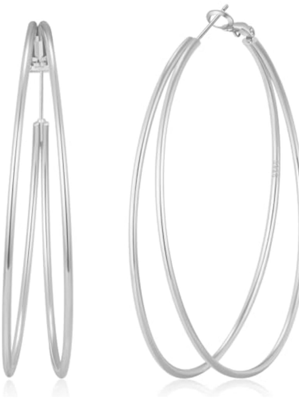 Large Double Hoop Earrings 925 Sterling Silver Post 14K Gold Plated